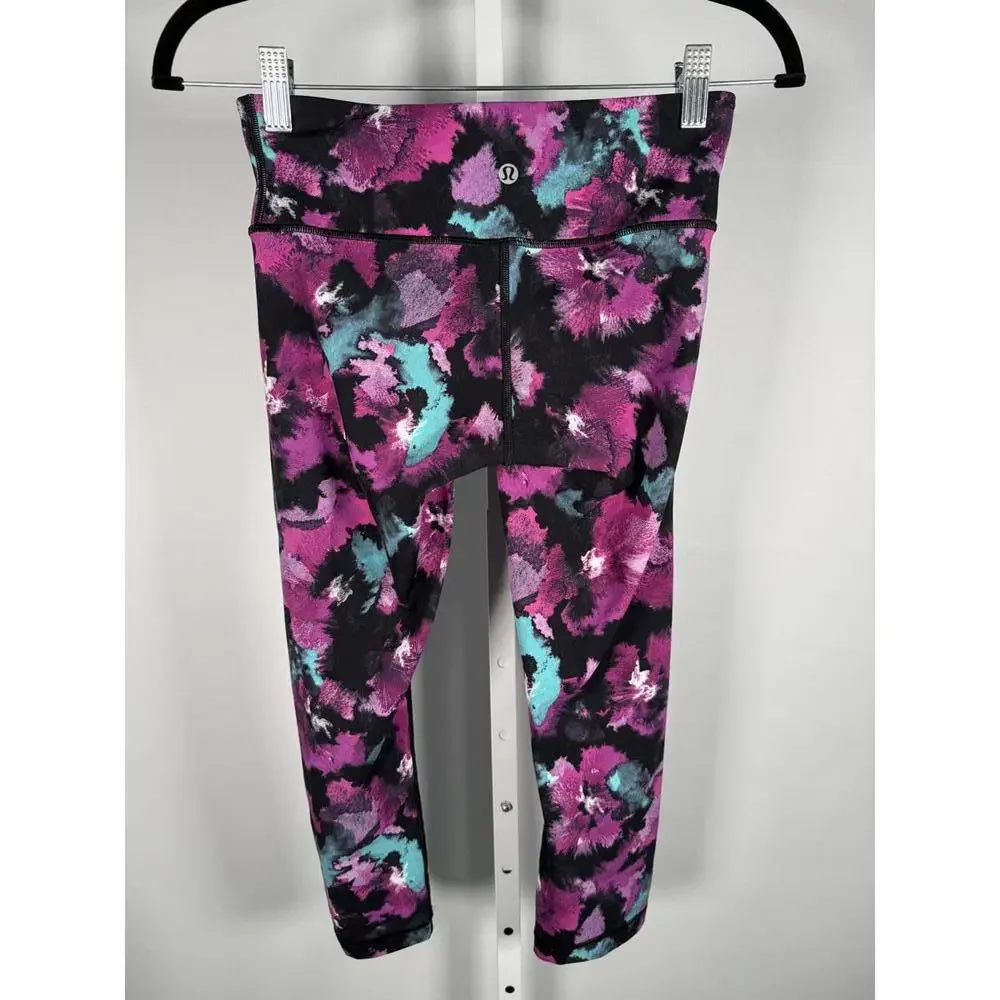 Lululemon Wunder Under Pant (Hi-Rise) Midnight Bloom Black Deep Fuschia Size 4